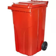   Műanyag hulladéktároló, szelektív kültéri kuka, Extra erős, UV-álló, kerékkel, nyitható tetővel - 240 l piros