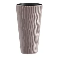  Műanyag virágcserép, Prosperplast Sandy Slim 400, mokka, átmérő: 39 cm, magasság: 70,8 cm, betéttel, 18 / 45 l, hullámmintás, kerek