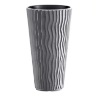   Műanyag virágcserép, Prosperplast Sandy Slim 400, szürke, átmérő: 39 cm, betéttel, 15 / 54 l, hullámmintás, kerek