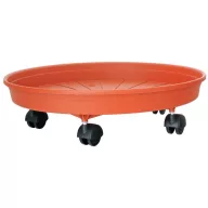   Virágcserép alátét, Ics Margherita, terrakotta, átmérő: 45 cm, 7 cm magas perem, műanyag, 4 db forgó kerék, kerek