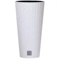   Rattan virágcserép, Prosperplast Rato Tubus 250, fehér, átmérő: 25 cm, magasság: 47,6 cm, betéttel, 9 / 15,5 l, rattan hatású, kerek