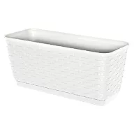   Rattan virágláda, Prosperplast Ratolla P, fehér, 49,2 x 17,2 cm, magasság: 17,4 cm, alátéttel, 12 l, rattan hatású