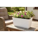 Rattan virágláda, Prosperplast Ratolla P, fehér, 49,2 x 17,2 cm, magasság: 17,4 cm, alátéttel, 12 l, rattan hatású