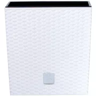   Rattan virágcserép, Prosperplast Rato Low 200, fehér, 20 x 20 cm, magasság: 20,2 cm, betéttel, 6,8 l, rattan hatású, négyzetes, alacsony kivitel