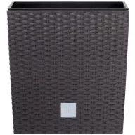  Rattan virágcserép, Prosperplast Rato Low 320, barna, 32 x 32 cm, magasság: 32,5 cm, betéttel, 21 / 32 l, rattan hatású, négyzetes, alacsony kivitel
