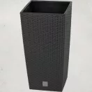 Rattan virágcserép, Prosperplast Rato Square 325, antracit, 32,5 x 32,5 cm, magasság: 61 cm, betéttel, 21 / 49 l, rattan hatású, négyzetes