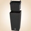 Rattan virágcserép, Prosperplast Rato Square 325, antracit, 32,5 x 32,5 cm, magasság: 61 cm, betéttel, 21 / 49 l, rattan hatású, négyzetes
