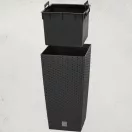 Rattan virágcserép, Prosperplast Rato Square 325, antracit, 32,5 x 32,5 cm, magasság: 61 cm, betéttel, 21 / 49 l, rattan hatású, négyzetes