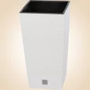 Rattan virágcserép, Prosperplast Rato Square 325, fehér, 32,5 x 32,5 cm, magasság: 61 cm, betéttel, 21 / 49 l, rattan hatású, négyzetes