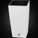 Rattan virágcserép, Prosperplast Rato Square 325, fehér, 32,5 x 32,5 cm, magasság: 61 cm, betéttel, 21 / 49 l, rattan hatású, négyzetes