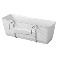   Rattan virágláda, Prosperplast Ratolla Case PW 500, fehér, 49,2 x 17,2 cm, magasság: 17,4 cm, alátéttel, 12 l, rattan hatású, korlátra akasztható