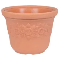   Műanyag virágcserép, Prosperplast Sunny, terrakotta, átmérő: 40 cm, magasság: 30,7 cm, napraforgó minta, 22 l, kerek