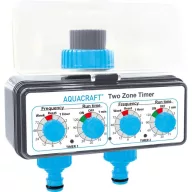   Mechanikus locsolóidőzítő, Aquacraft 290160, fekete/kék, mechanikus, 2 kimenet, napi 24 öntözés, 1-120 perc időzítés, 3/4" menethez, elemes (2 db AA - nem tartozék)