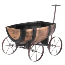 Műanyag virágláda kocsival, Strend Pro Garden Woodeff 817, világosbarna, 41,5 x 29 cm, magasság: 19 cm, hordó formájú, 11 l, fahatású, 4 kerék, húzókar