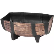   Műanyag virágláda, Strend Pro Garden Woodeff, világosbarna, 41,5 x 29 cm, magasság: 19 cm, hordó formájú, 11 l, fahatású
