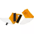 Hegesztő lábszárvédő, Strend Pro Industrial, sárga/fehér, 30 cm, 93% marhabőr, tépőzáras, 2. védelmi osztály, 1 pár (TC3134123)
