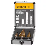   Lépcsős fémfúrókészlet, Strend Pro, 3 db, 4-12 mm, 4-20 mm, 4-32 mm, HSS 4241 gyorsacél, titán-nitrid bevonat (TiN), egyenes kialakítás