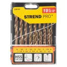Fúrószárkészlet fémhez, Strend Pro FD032, 19 db, hengeres, átmérő: 1 - 10 mm, HSS gyorsacél, titán-nitrid bevonat (TiN), DIN 338