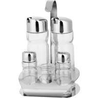   Fűszertartó készlet, MagicHome, 2 × 175 ml + 2 × 40 ml fűszeres üvegek, rozsdamentes acél állvánnyal, fogpiszkálótartóval