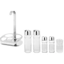 Fűszertartó készlet, MagicHome, 2 × 175 ml + 2 × 40 ml fűszeres üvegek, rozsdamentes acél állvánnyal, fogpiszkálótartóval