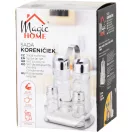 Fűszertartó készlet, MagicHome, 2 × 175 ml + 2 × 40 ml fűszeres üvegek, rozsdamentes acél állvánnyal, fogpiszkálótartóval