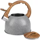 Teáskanna, MagicHome, 2500 ml, szürke, sípoló, rozsdamentes acél, fahatású fogantyú, indukciós kompatibilis