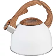   Teáskanna, MagicHome, 2500 ml, fehér, sípoló, rozsdamentes acél, fahatású fogantyú, indukciós kompatibilis