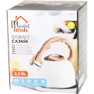 Teáskanna, MagicHome, 2500 ml, fehér, sípoló, rozsdamentes acél, fahatású fogantyú, indukciós kompatibilis