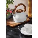 Teáskanna, MagicHome, 2500 ml, fehér, sípoló, rozsdamentes acél, fahatású fogantyú, indukciós kompatibilis