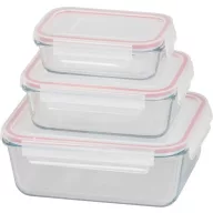   Tárolódoboz szett, MagicHome, átlátszó, 3 db, 400/900/1900 ml, téglalap alakú, fedéllel, hermetikusan záródó, mosogatógépben mosható