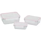 Tárolódoboz szett, MagicHome, átlátszó, 3 db, 400/900/1900 ml, téglalap alakú, fedéllel, hermetikusan záródó, mosogatógépben mosható