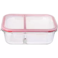   Tárolódoboz, MagicHome, átlátszó, 1,5 l, 22,5 x 17 x 7,5 cm, rekeszes, szilikon tömítés, üveg tál, műanyag fedél