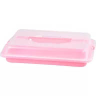   Süteményes doboz, MagicHome Caker CC09E, rózsaszín, 430 x 290 x 80 mm, műanyag, fedeles, két kapoccsal zárható, hűtőszekrényben tárolható