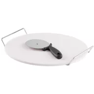   Pizza sütőkő, MagicHome, 33 cm, kordierit, krómozott tartóval, pizzavágóval, sütőbe és grillbe, akár 800 °C-ig hőálló