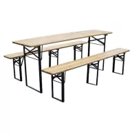   Strend Pro Dortmund Standard3 sörpad szett, 175 x 45 x 75 cm, barna, összecsukható fém lábakkal, lakkozott fa felülettel, kültéri használatra