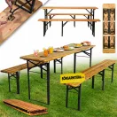 Strend Pro Dortmund Standard3 sörpad szett, 175 x 45 x 75 cm, barna, összecsukható fém lábakkal, lakkozott fa felülettel, kültéri használatra