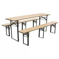   Strend Pro Dortmund Medium3 sörpad szett, 200 x 50 x 77 cm, barna, összecsukható fém lábakkal, lakkozott fa felülettel, kültéri használatra