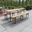 Strend Pro Dortmund Medium3 sörpad szett, 200 x 50 x 77 cm, barna, összecsukható fém lábakkal, lakkozott fa felülettel, kültéri használatra