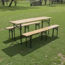 Strend Pro Dortmund Medium3 sörpad szett, 200 x 50 x 77 cm, barna, összecsukható fém lábakkal, lakkozott fa felülettel, kültéri használatra