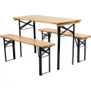 Strend Pro Dortmund Mini3 sörpad szett, 117 x 56 x 76,5 cm, barna, összecsukható fém lábakkal, lakkozott fa felülettel, kültéri használatra