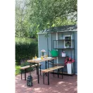 Strend Pro Dortmund Mini3 sörpad szett, 117 x 56 x 76,5 cm, barna, összecsukható fém lábakkal, lakkozott fa felülettel, kültéri használatra