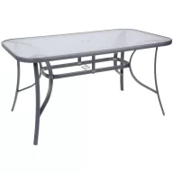   Asztal, ST Leisure Equipment, GREGORY, 140×80×72 cm, szürke, 6 személyes, téglalap alakú, fémvázas, 5 mm üveglappal, napernyőnyílással