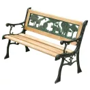 Strend Pro Mini Jumanji gyerek kerti pad, 82 x 39 x 50 cm, barna, öntöttvas háttámlával, fa ülőfelülettel, díszített állatos motívumokkal