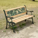 Strend Pro Mini Jumanji gyerek kerti pad, 82 x 39 x 50 cm, barna, öntöttvas háttámlával, fa ülőfelülettel, díszített állatos motívumokkal