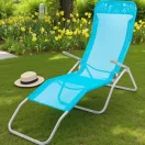 Strend Pro Jamaica napozóágy, 140 x 60 x 95 cm, kék, összecsukható fémvázas kialakítás, állítható pozícióval, légáteresztő hálós fekvőfelülettel