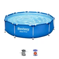   Csővázas medence, Bestway Steel Pro 305 x 76 cm, kerek, papírszűrős szűrővel, DuraPlus falazat, korrózióálló fémkeret, leeresztő szeleppel, 4678 l (56679)