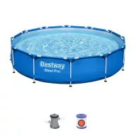   Csővázas medence, Bestway Steel Pro 366 x 76 cm, kerek, papírszűrős szűrővel, DuraPlus falazat, korrózióálló fémkeret, leeresztő szeleppel, 6473 l (56681)
