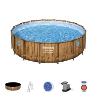   BESTWAY Power Steel Vista csővázas medence szett, 488 x 122 cm, papírszűrős, létrával, ChemConnect adagolóval, takaróponyvával (56725)