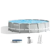   Fémvázas medence szett, Intex, Prism Frame Premium 26724, 457 x 107 cm, patronos szűrőszivattyú 3785 l/óra, biztonsági létra, fedőponyva, alátét