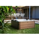 Jakuzzi, MSpa Frame Amber Aero PLUS, 6 személyes, 1150 l, 180 × 180 × 65 cm, duál masszázsrendszer, LED világítás, UVC fertőtlenítés, fa hatású burkolat